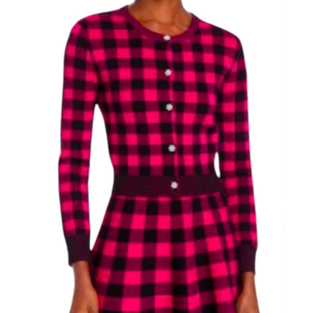 Aqua Pink Black Buffalo Plaid Cardigan Sparkle Buttons Size XL‎ NWT MSRP $88